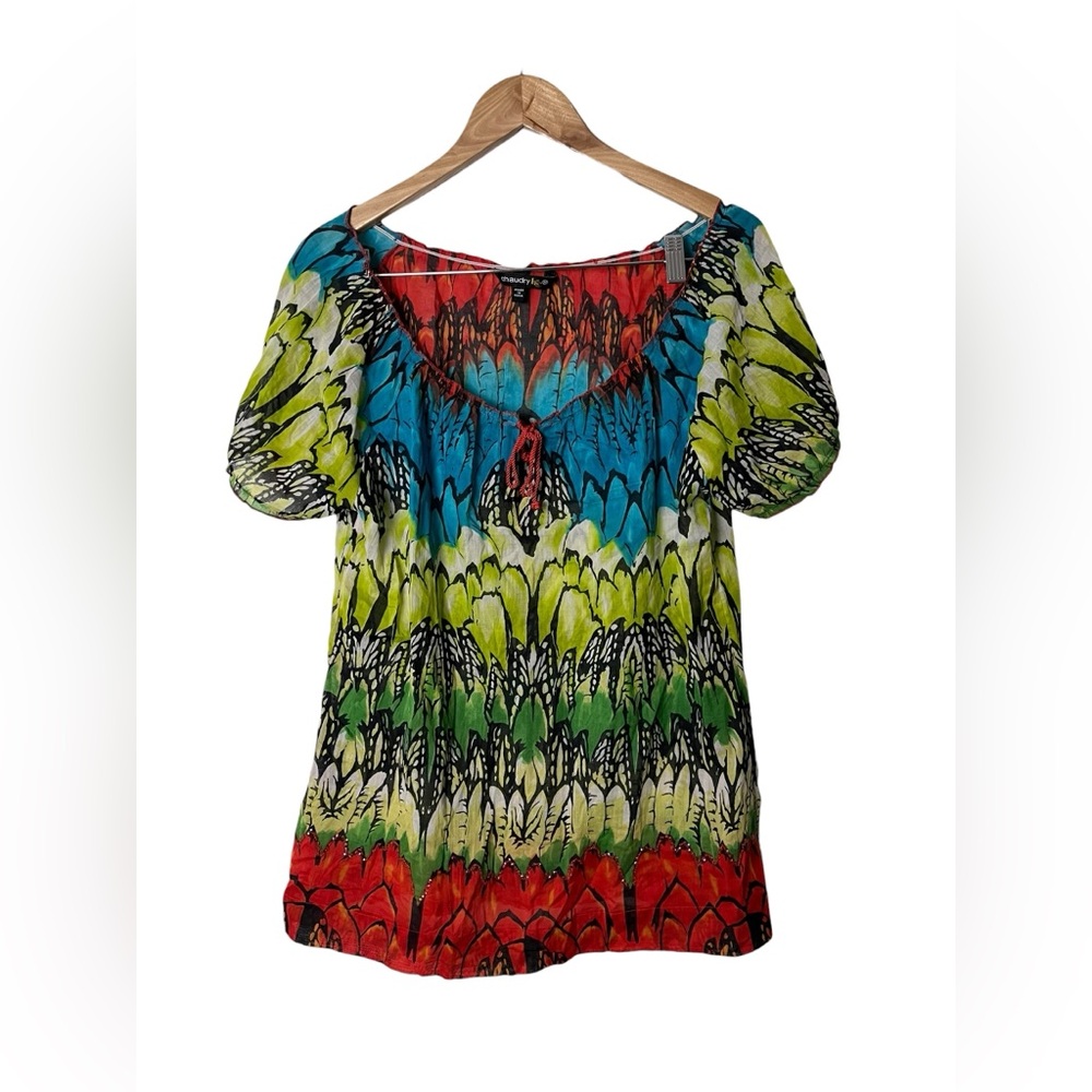 Chaudry Short Sleeve Peasant Multi Color Top M